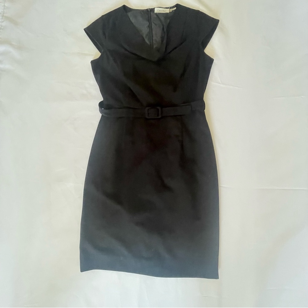 Calvin Klein Size 2P Black Business Belted Dress -